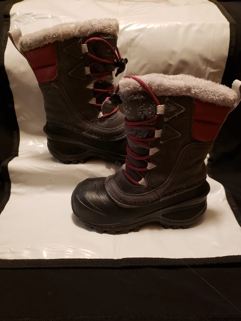 Kids Waterproof Winter Boots - Gray with Maroon Accents